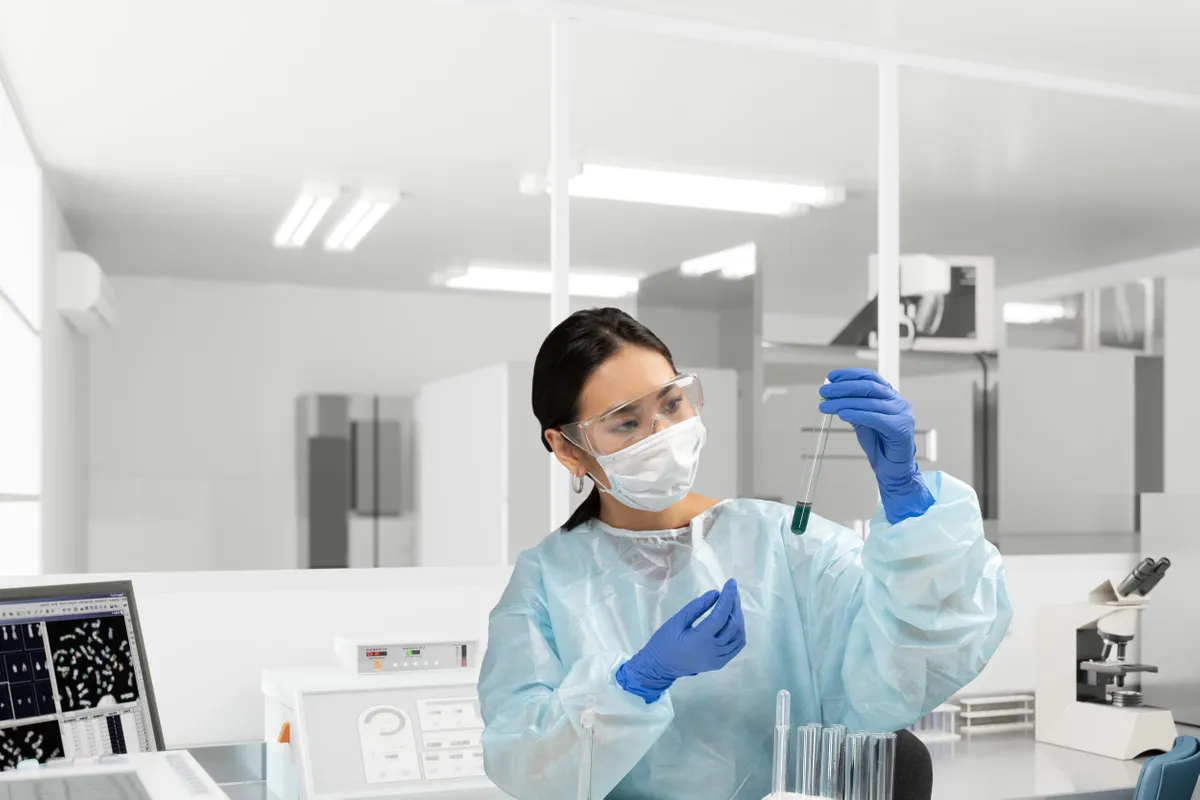 İn vitro tanı laboratuvarında numune üzerinde çalışan bir uzman